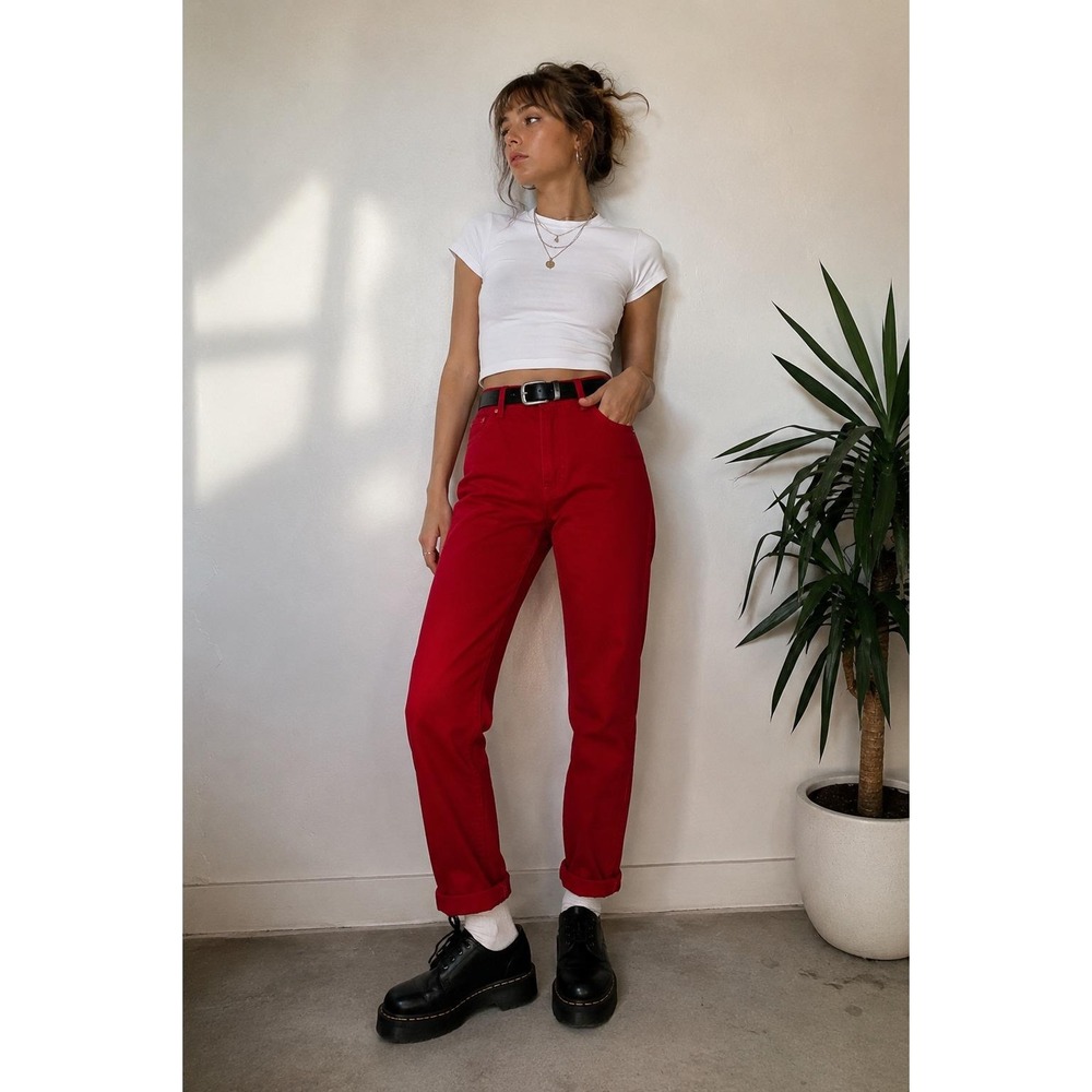 Vintage Bongo by Gene Montesano Red High Waisted Tapered Jeans Made in USA Sz 7